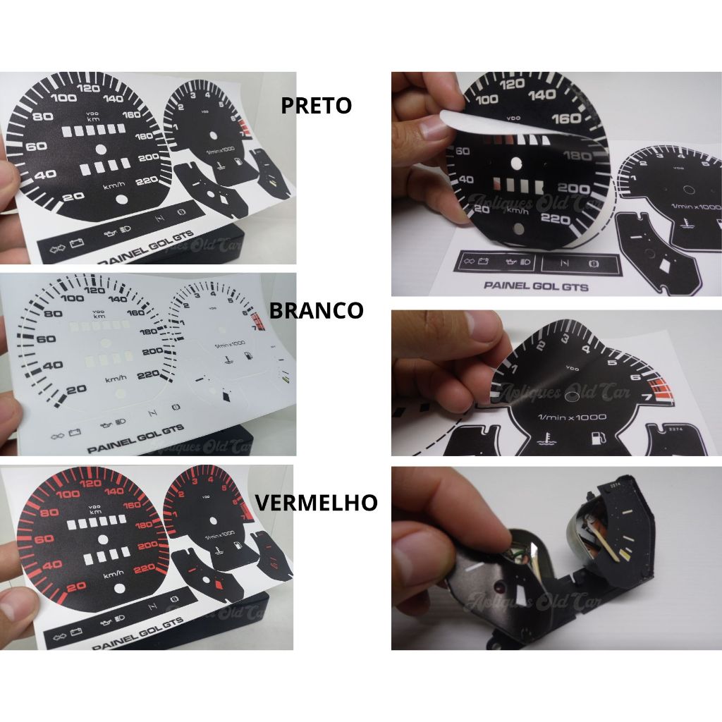 Kit Adesivos Apliques Painel De Instrumentos Gol Gts - 88 / 93 – Marcação até 220KM – (Padrão VDO PRETO OU BRANCO)