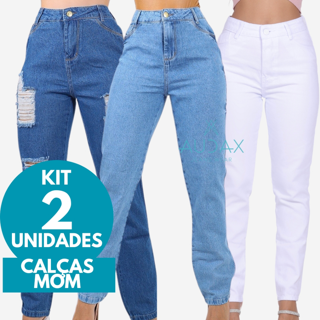 Kit 3 Calças Jeans Feminina Cós Alto Que Vai Até o Umbigo com Lycra  Elastano Veste Bem