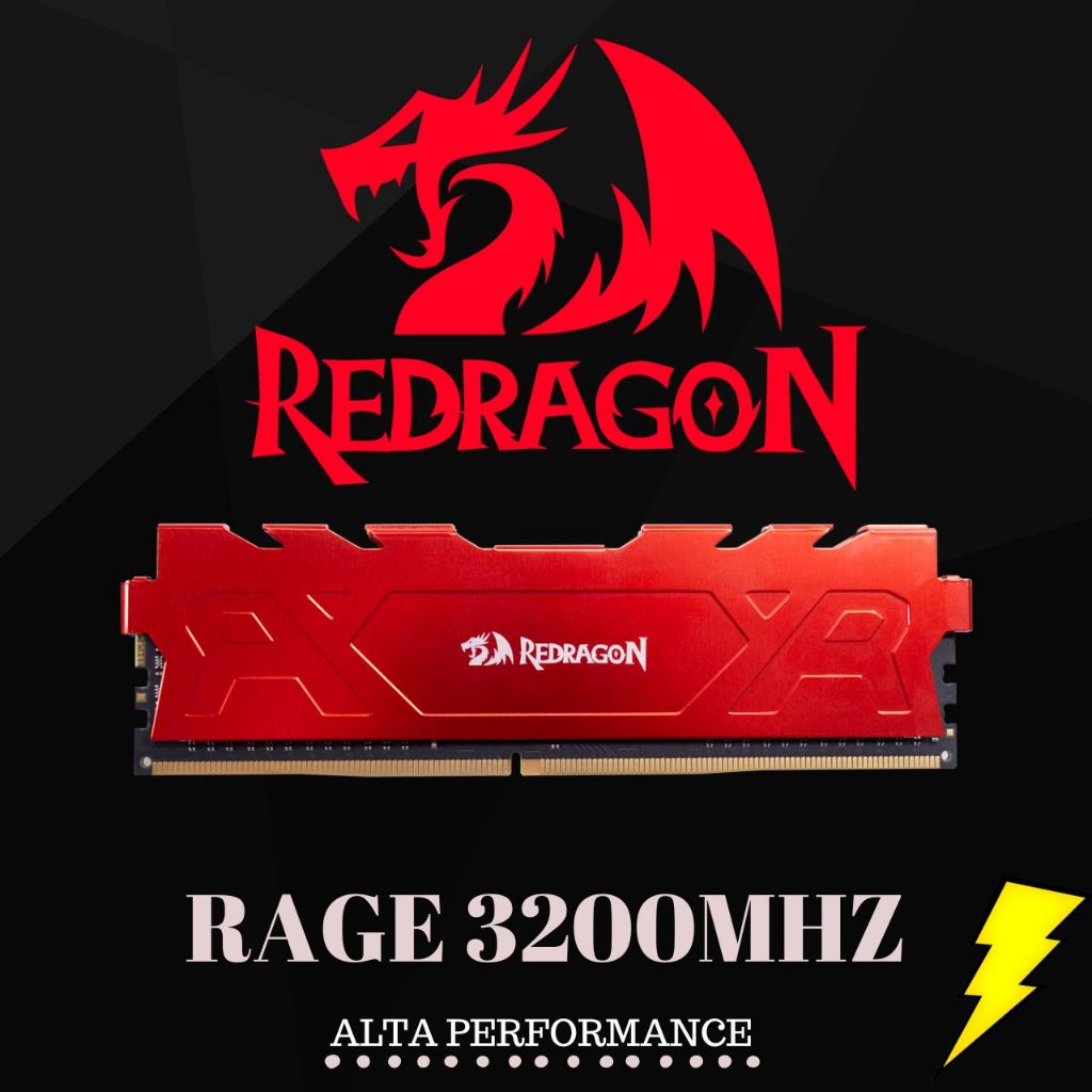 MEMORIA RAM PARA COMPUTADOR PC DDR4 REDRAGON RAGE 3200MHZ/CL16 VERMELHA 8GB