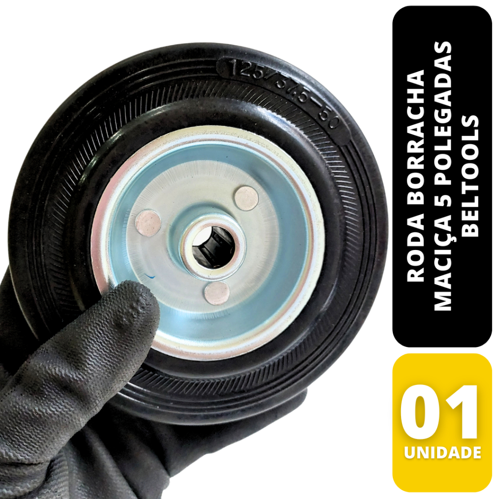 Roda Borracha Maciça 5" - 125mm Rolamento Rolete Beltools