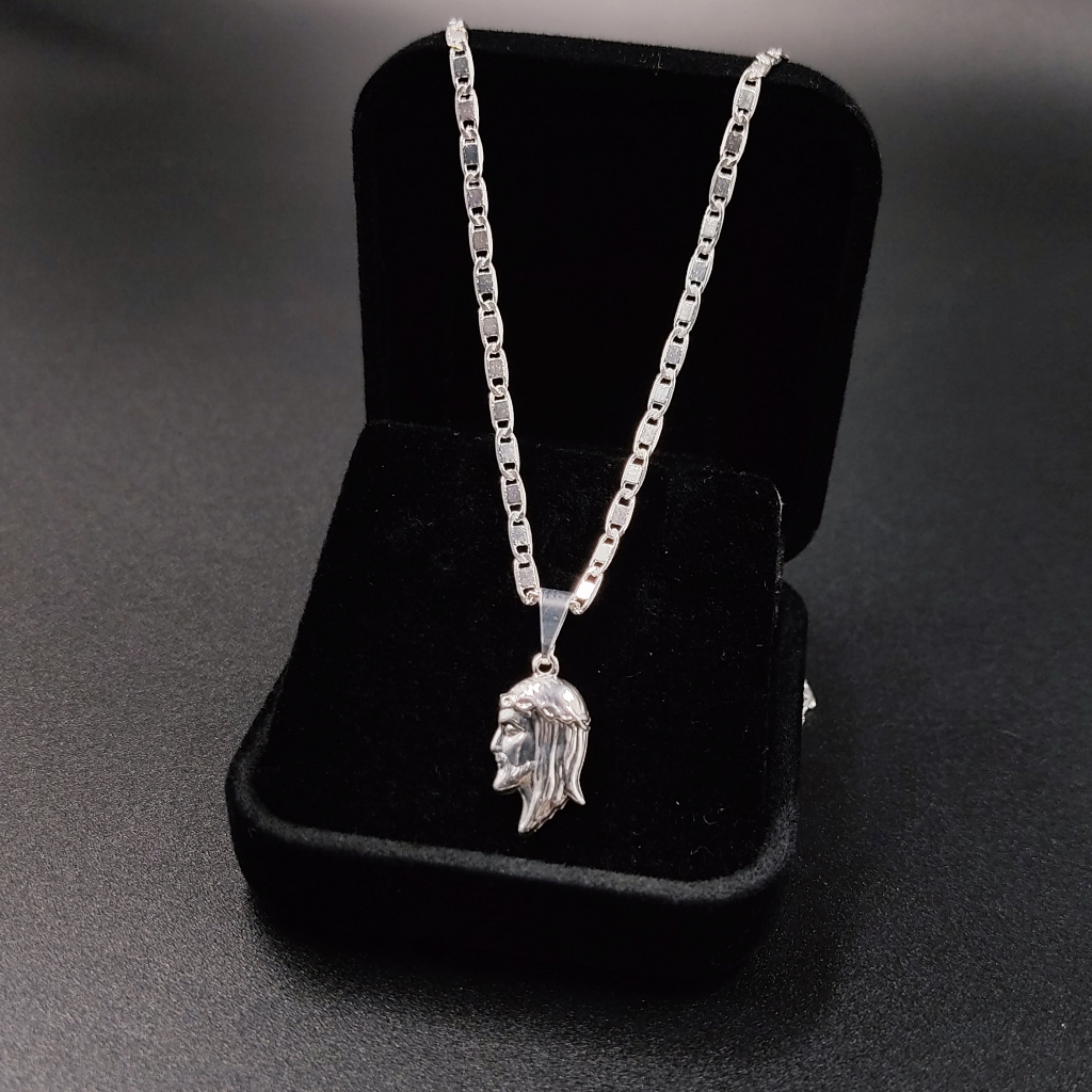 Conjunto Kit Cordão Piastrine Corrente Fininha 2mm e Pingente Rosto De Jesus Feito em Prata 925 Legítimo