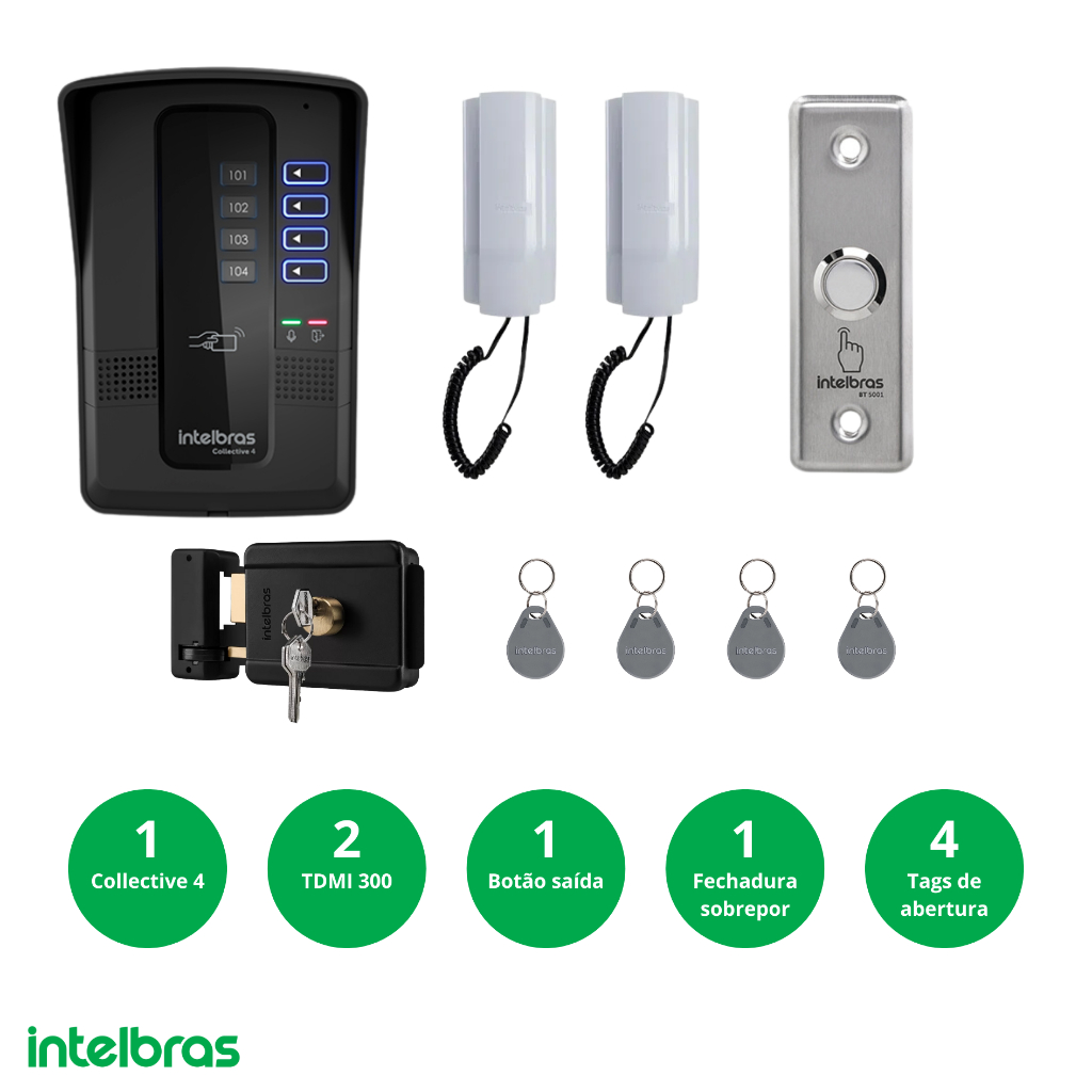 Kit Interfone Porteiro Eletrônico Com 2 Pontos Collective 4 Intelbras ...