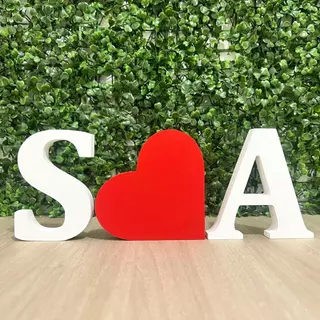 Kit 2 Letras + 1 Coração em MDF 12cm Altura Iniciais Branco e Coração Vermelho Namorado Casamento Evento Aniversario