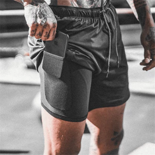 Bermuda 2 Em 1 Short Duplo Esportivo Com Bolso Shorts Masculino Corrida Forrado