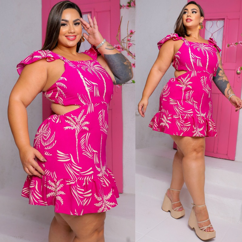 VESTIDO NATAL PLUS SIZE ALÇA BABADO DUNA LOOK VERÃO NATAL PLUS SIZ