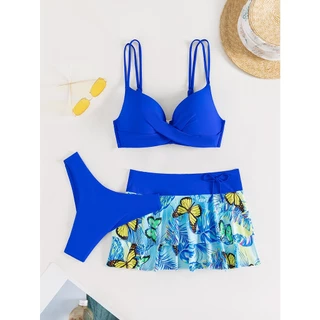 RWX VEST Biquínis de 3 Peças com Saia Estampada Saída de Praia XX218