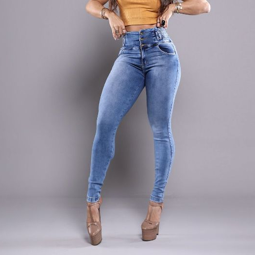 Calça Jeans Feminina Ultra Modeladora Cós Transpassado Com Empina Bumbum