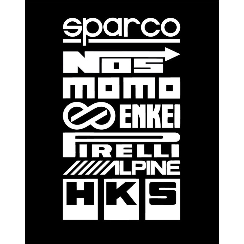 Adesivos Para Porta Carro Vidro Traseiro - Cartela Marcas - Kit Adesivos Sparco Nos Momo Enkei Hks Veloses e Furiosos