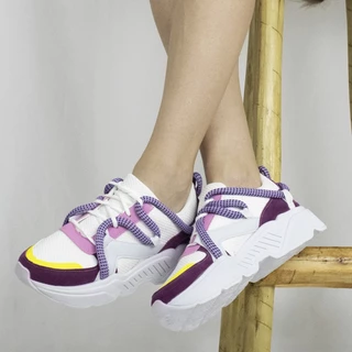 Tênis Cordão Feminino Casual Sneaker Estiloso Plataforma Sola Alta - Lançamento Oferta