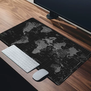 Mouse Pad Gamer Base Emborrachada Superfície Seda MAPA MUNDI PRETO