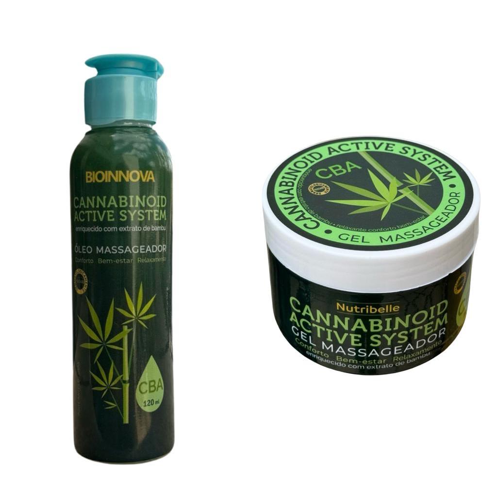 Dupla Cannabinoid Active System - Óleo + Gel Massageador - Enriquecido com Extrato de Bambu - CBA - Conforto, Bem-Estar e Relaxamento - BioInnova Nutribelle