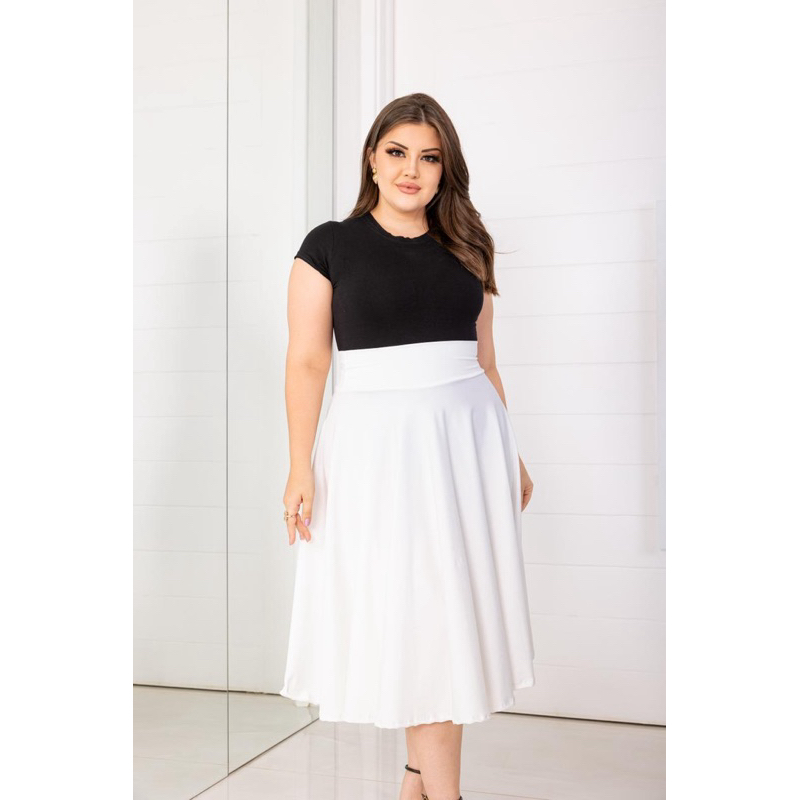 Saia Envelope Saia Gode Midi Branca Saia Midi Godê Branca/Branco