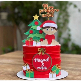 Topo de bolo de Natal Feliz Aniversário – Decoração de bolo de árvore de  Natal com glitter