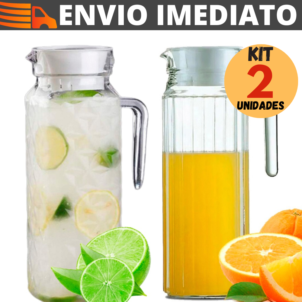 Kit 2 Jarra De Vidro Com Tampa Suco Água 1 Litro | Shopee Brasil