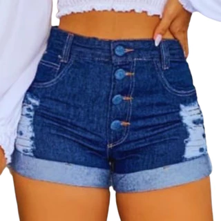 Bermuda Feminina Jeans Cós alto Barra Dobrada Short Feminino