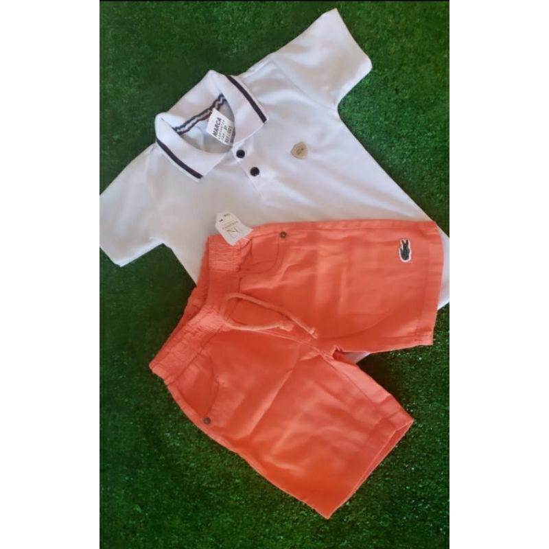 conjunto infantil menino bermuda sarja brim + camisa Pólo altíssima qualidade