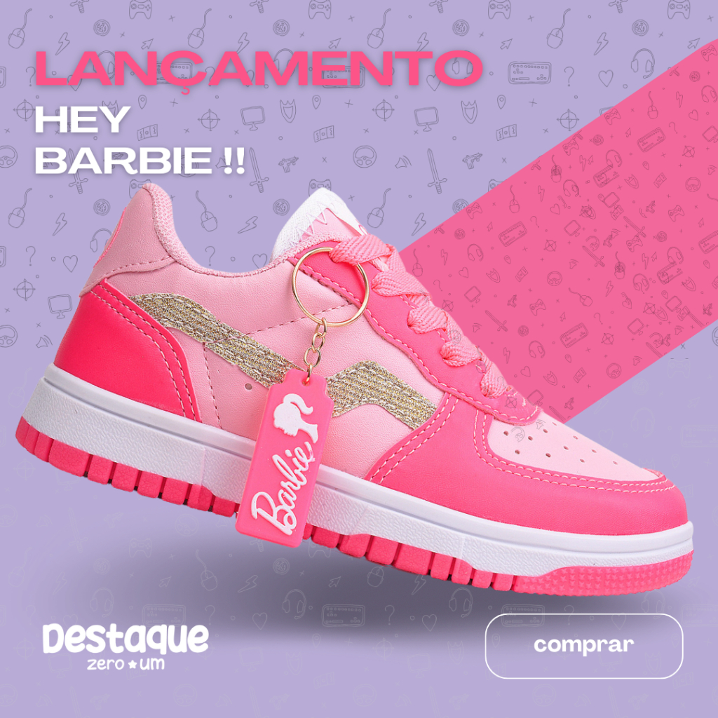 Tênis feminino casual Escolar menina Rosa Barbie DZU