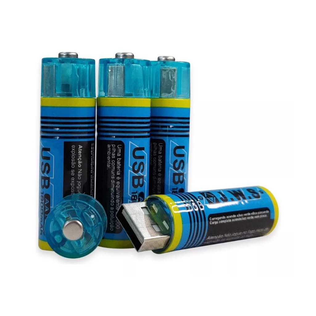 Kit 4 Pilhas Usb Recarregável AA Pilha 1.5v 1.800mah JWS
