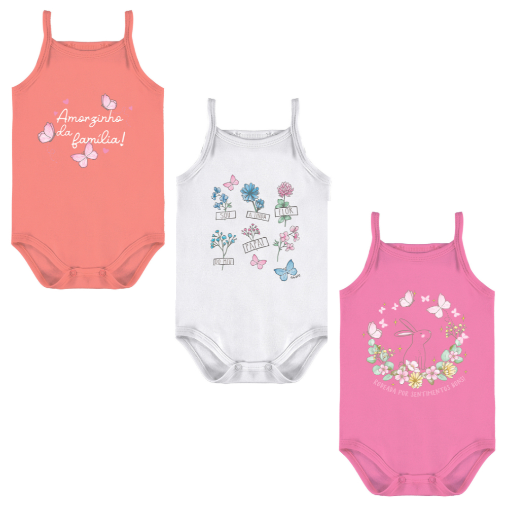 Body Bebê Feminino Regata Alça Gatinha - Kiko e Kika - 9033