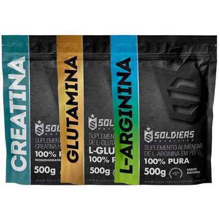 Kit Creatina 500g Glutamina 500g Arginina 500g 100 Pura Soldiers Nutrition