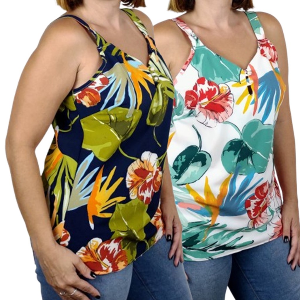 Blusa Feminina Floral Florida Alça Larga Verão Fresquinha