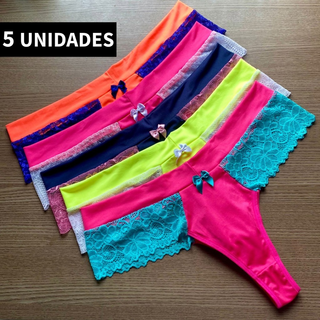 Kit 5 Calcinhas Plus Size Bicolor de Microfibra com Renda do 48 ao 54 ...
