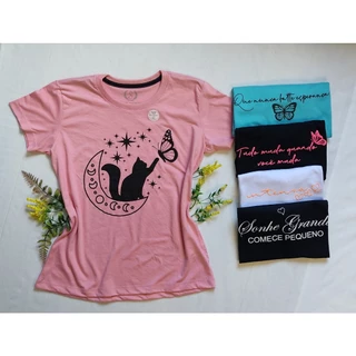 Kit 5 Unidades - Blusas T-Shirt Feminina Manga Curta Cores Variadas - P e M