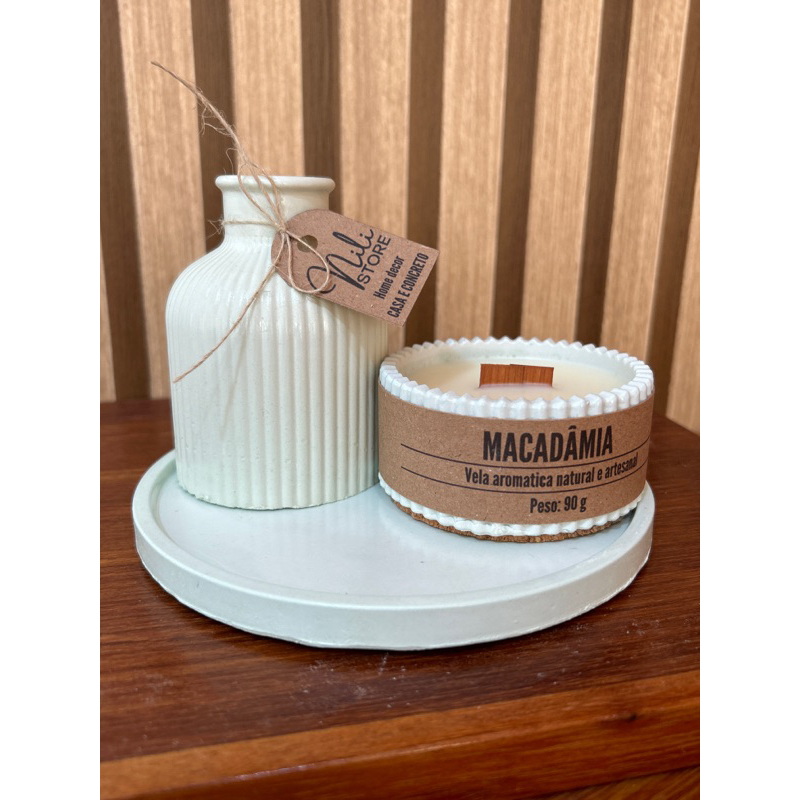 Conjunto vela aromatica 90g + vaso + bandeja