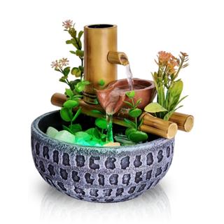 Fonte Agua Cromoterapia Decorativa Mesa Cascata Bambu Resina