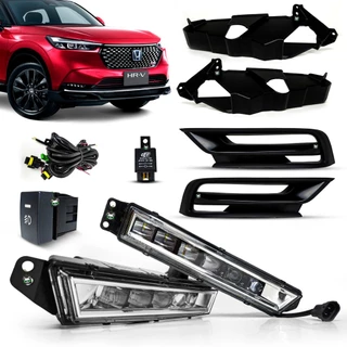 Kit Farol Led Auxiliar de Milha Moldura Preta Botão Modelo Original HR-V 2022 e 2023