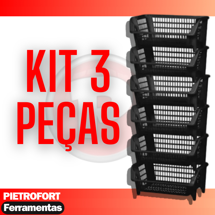 Kit 3 Cesto Empilhável Gondola Expositor Organizador Preto 3 Unidades