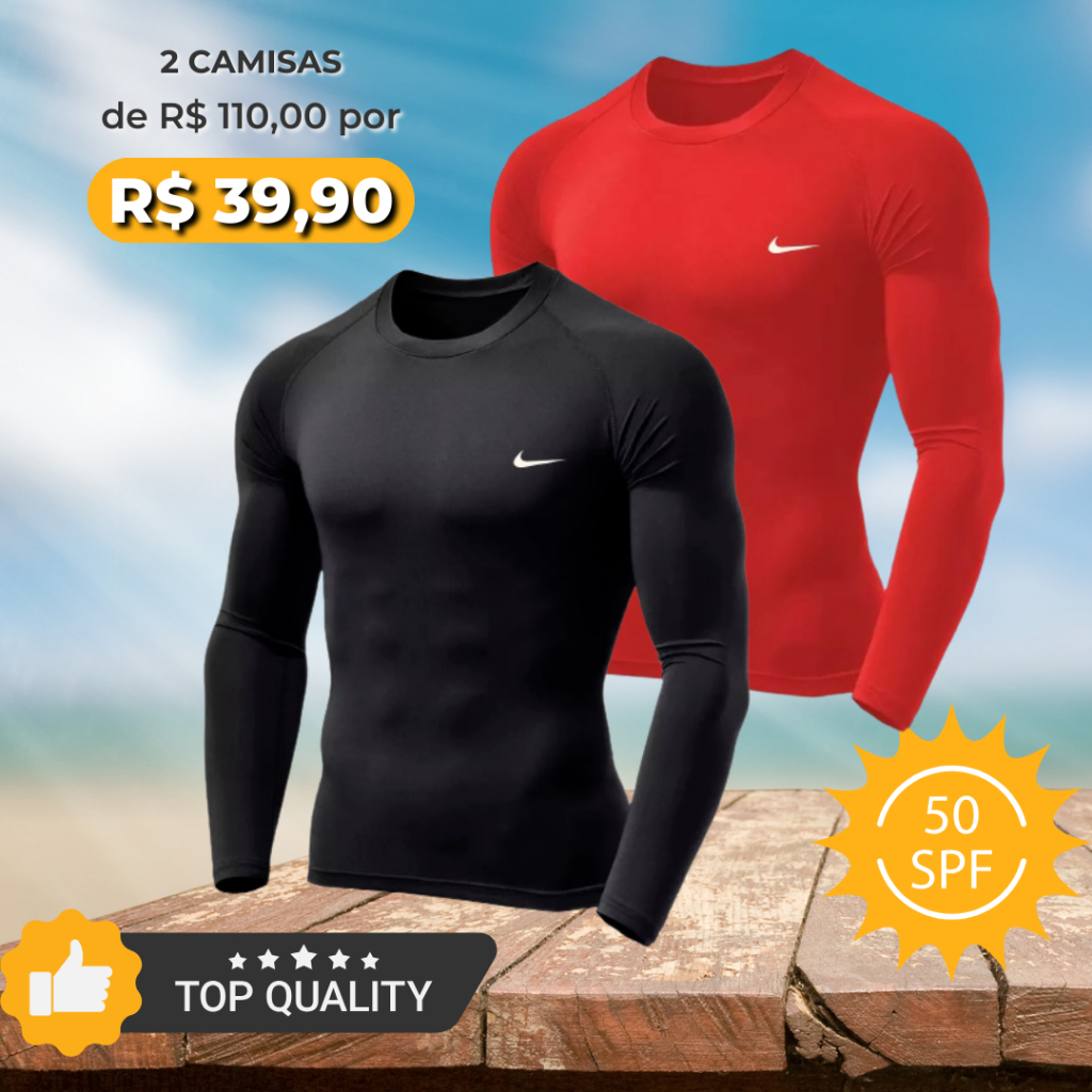 kit com 2 Camisas Térmica Proteção Uv 50+ Segunda Pele Camiseta Blusa Malha Fria Unissex Academia Manga Longa