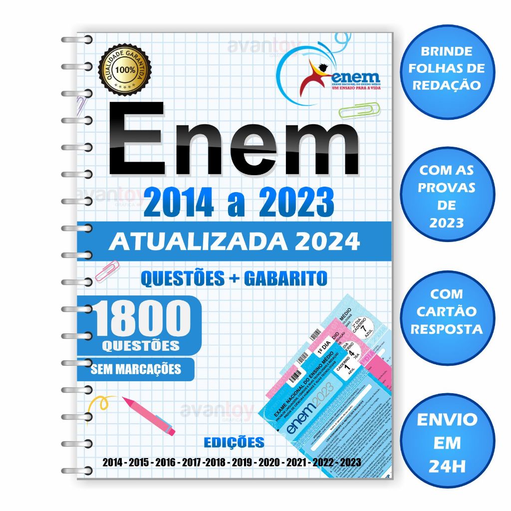 Apostila Enem 2024 Com 10 ANOS De Provas 2014 A 2023 + Gabarito ...