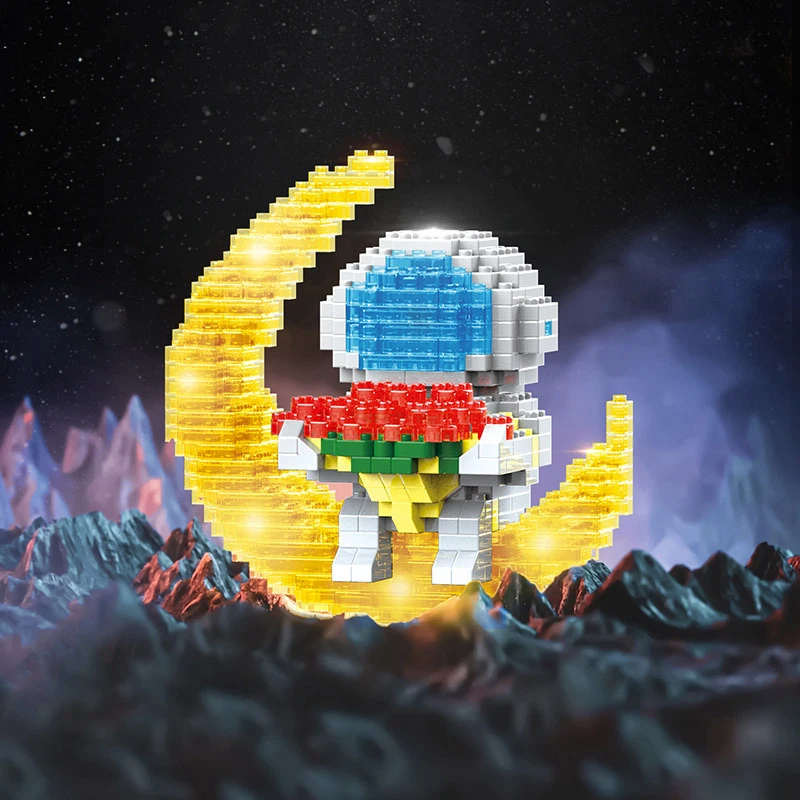 Blocos de Montar Space Travel Astronalta Lua Com Led Com Caixa