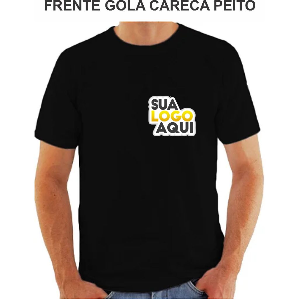 Camisa Preta Personalizada com a sua logo 100% Algodão malha 30.1