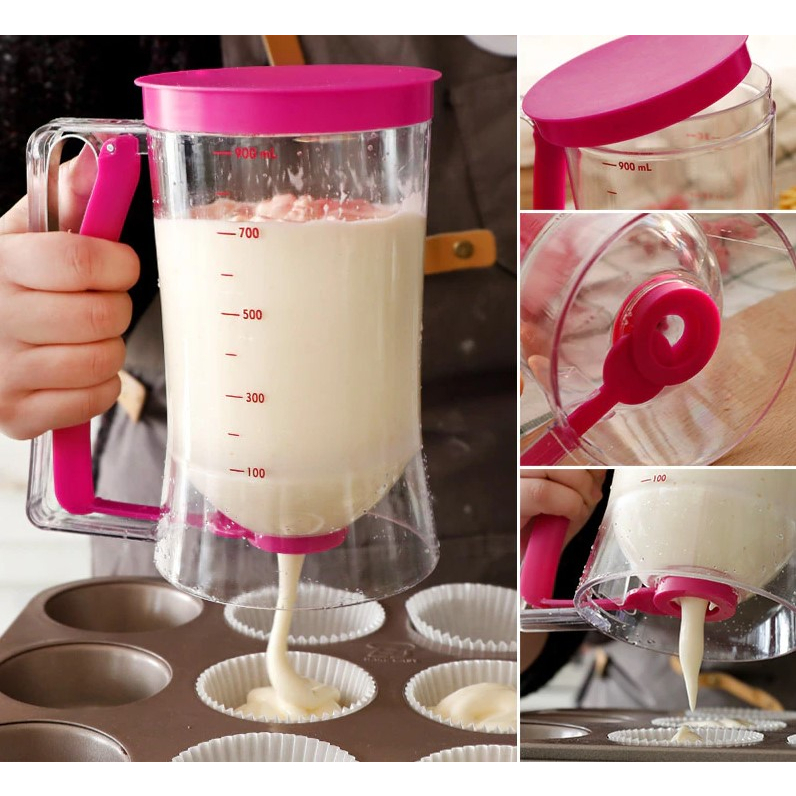Jarra Dispenser Dosador Medidor de Massas 900ml p/ Cupcake Panqueca Waffle Crepe Bolo Confeitaria Doméstica e Profissional