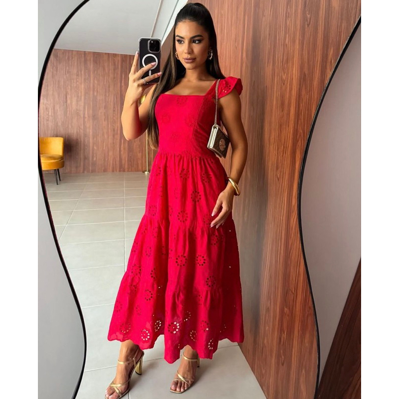 Vestido laise lese lesie algodão bordada MIDI moda evangelica cristã moda feminina tendencia luxo