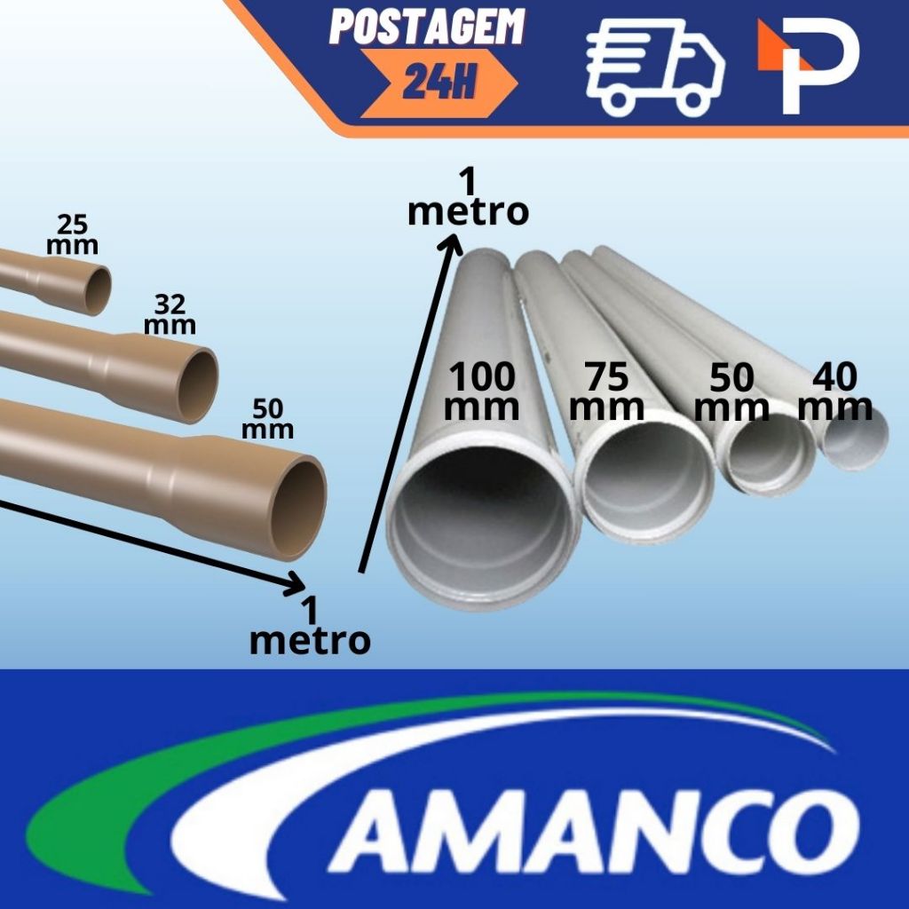 Cano Tubo de PVC Branco Marrom para Esgoto ou Agua Amanco 1 METRO