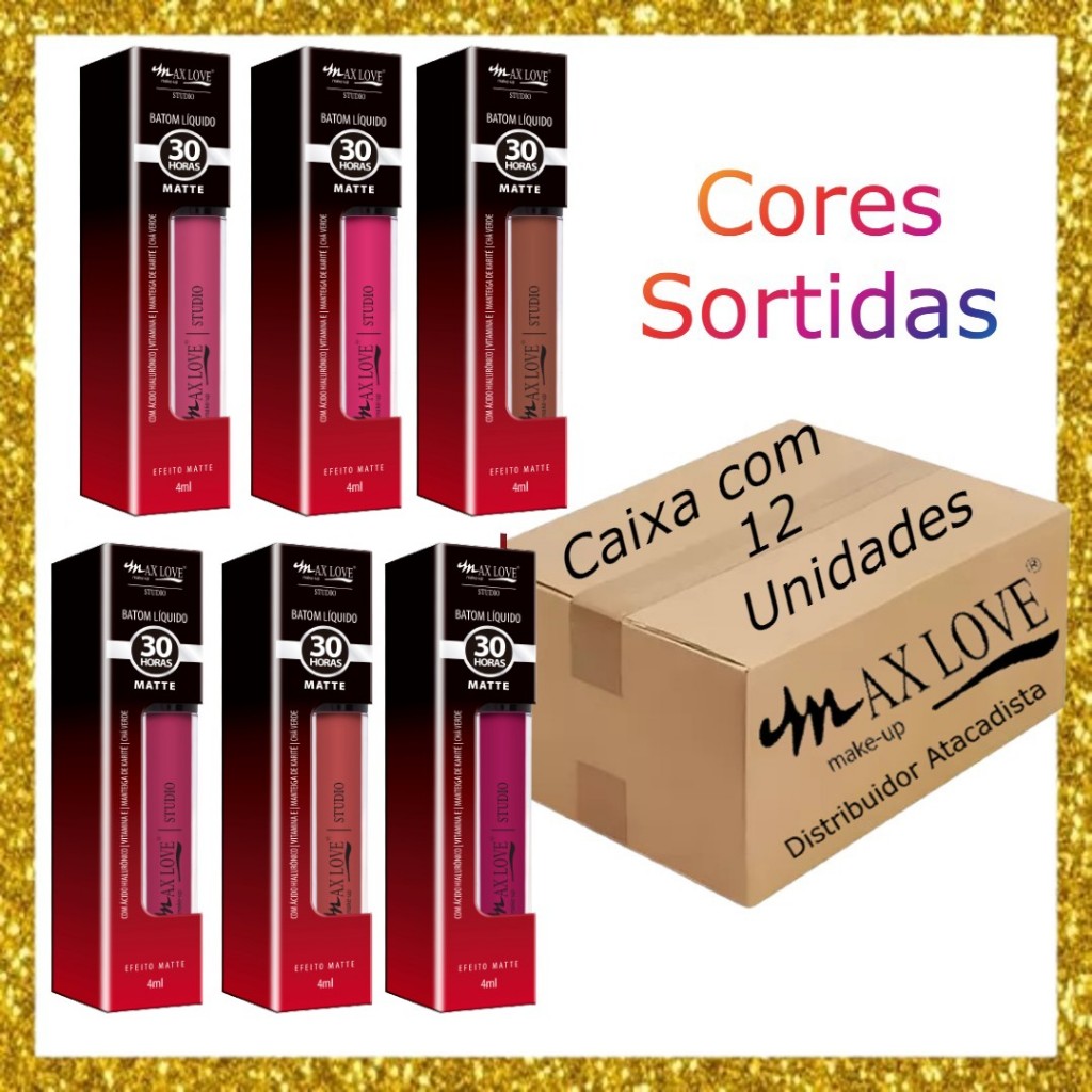 Caixa Batom Líquido Matte Max Love 30 Horas - com 12 unidades - Cores ...
