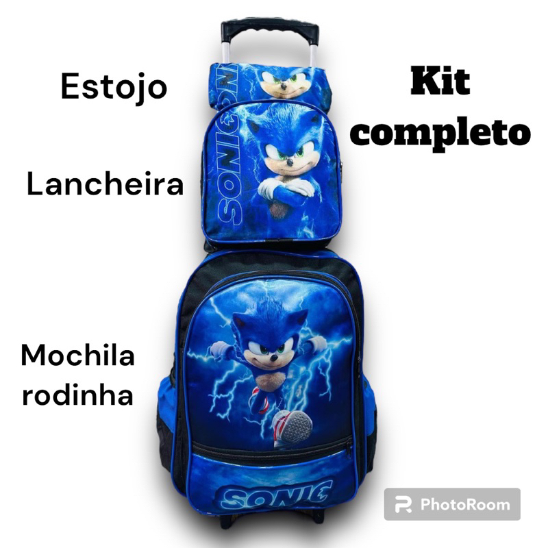 Kit Mochila Infantil de Rodinhas Menino Jogo Sonic Toys 2U