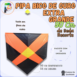 Pipa Bico De Ouro Gigante 90 Cm Seda Corte Recorte - 10 Unidades