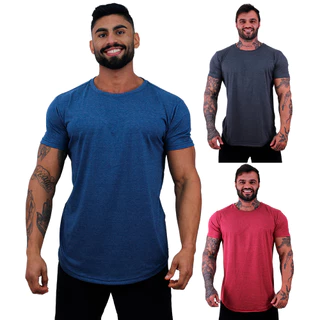 Kit de 3 Camisetas Longline MXD Conceito Camisas Ovulada Masculina Cores Lisas