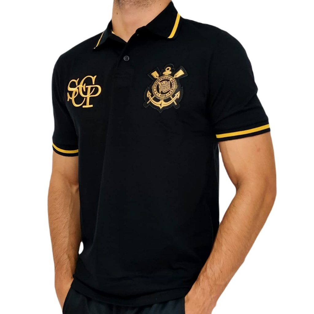 Camisa de time Corinthians preto Polo Retro Gold - Masculino