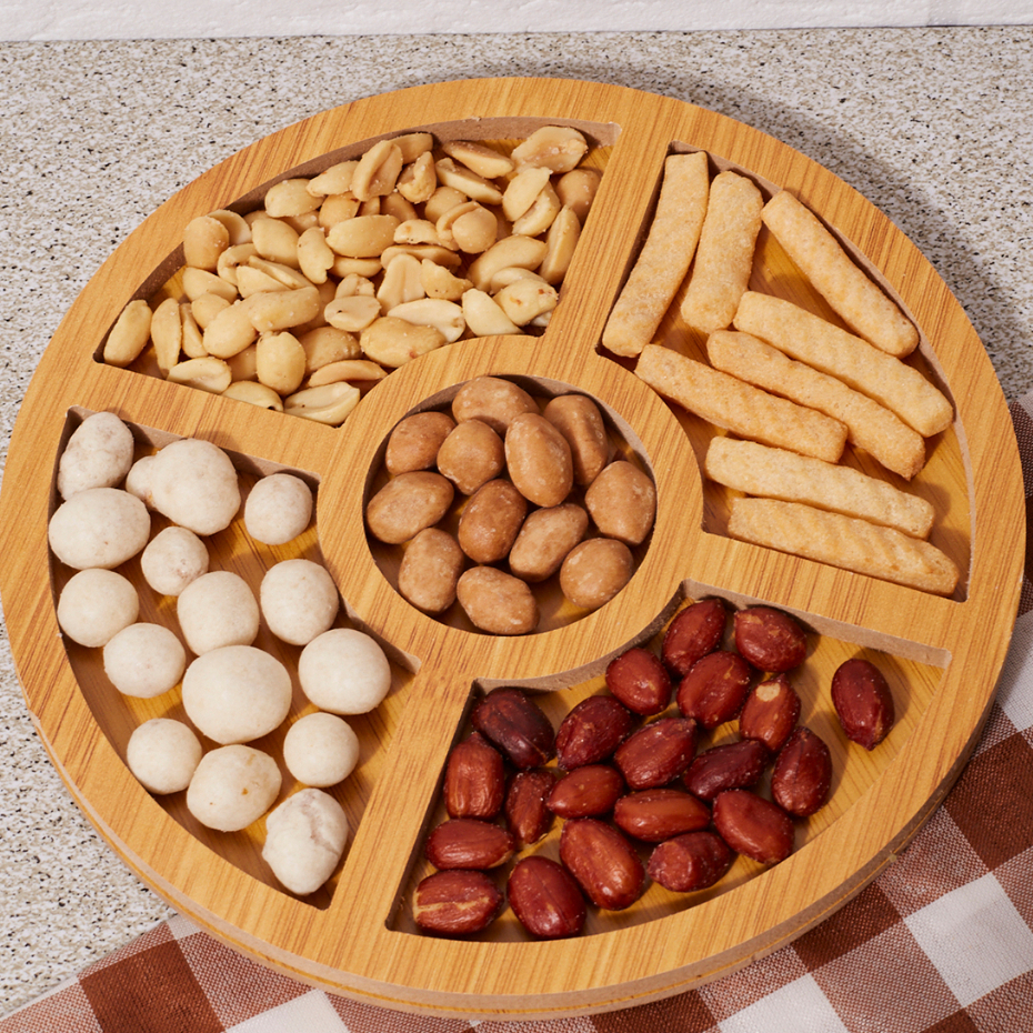 Gamela Redonda Mdf com 5 divisórias 19,5 x 19,5 x 1,3cm para Petiscos Amendoim Churrasco Frios Aperitivos