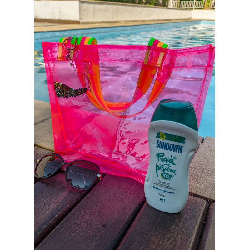 Bolsa Piscina Grande E Necessaire Em Lonaadao Pink-b97