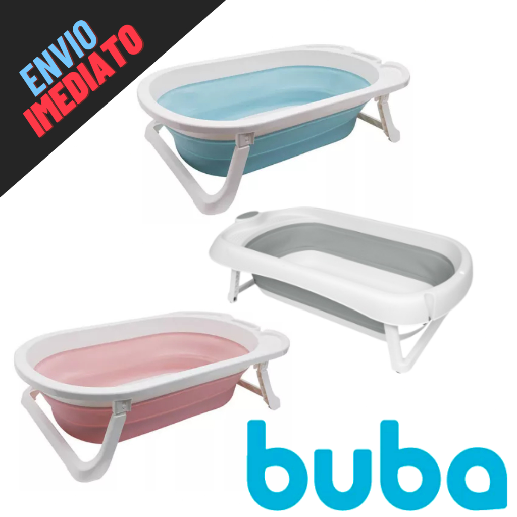 Banheira Infantil Dobrável Buba Viagem Portátil Bebê Azul / Rosa / Ciza ...