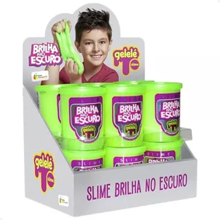 Display 12 Unidades Pote Brinquedo Gelelé Slime Amoeba Neon Massinha Brilha No Escuro