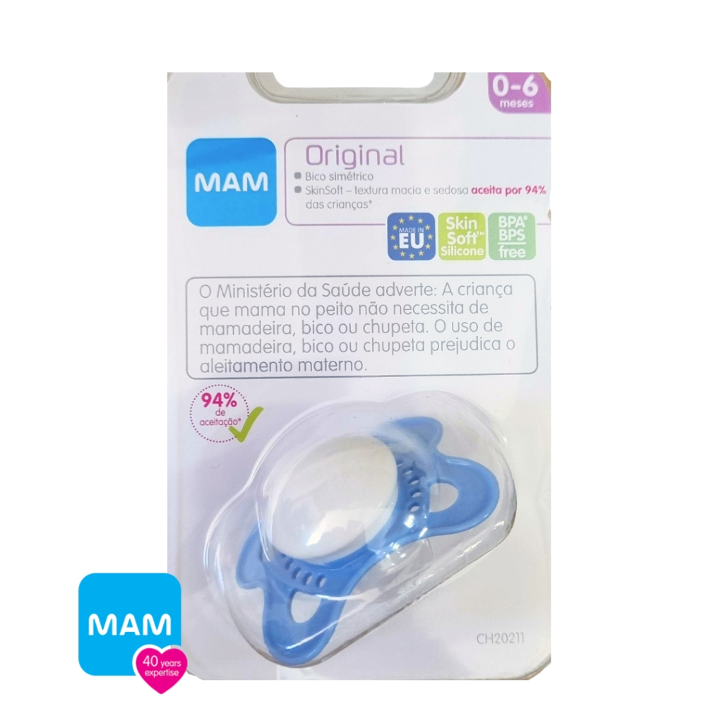 Chupeta MAM 0-6 Meses Original Bico Silicone Simétrico SkinSoft Azul ...