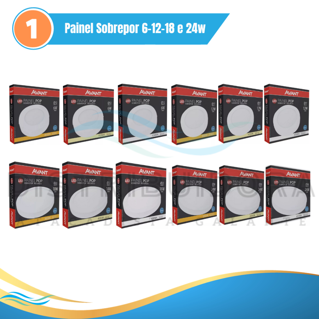 Painel Plafon Led Sobrepor Redondo 6w/12w/18w/24w Iluminação 3000k/4000k/6500k Avant Distribuidora Galante