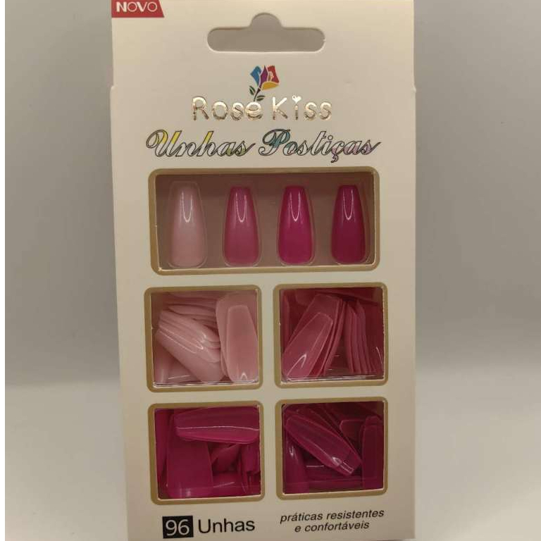 Unha Postiça Bailarina Realista ROSE KISS Colored Com 4 Cores E 96 ...